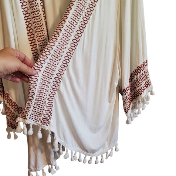 POL Open Tassel Embroidered Lined Cardigan Wide Short Sleeves Large - Picture 5 of 16